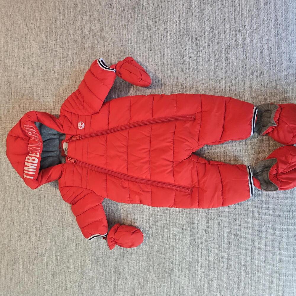Timberland Baby Red Puffer Snowsuit with Mittens and Booties - Picture 2 of 7